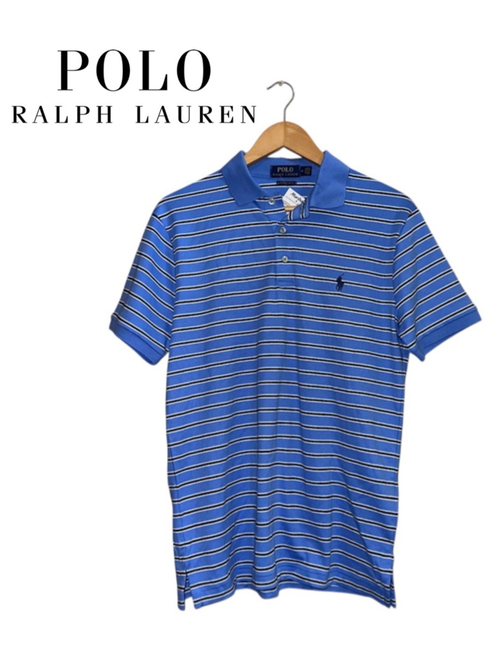POLO RALPH LAUREN Soft Cotton Custom Slim Fit Polo Blue Preppy Stripe Chic Men M